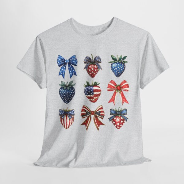 Patriotic Strawberries & Coquette Bows T-Shirt - Image 2