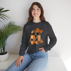 Halloween Ghost Patch Crewneck Sweatshirt, Cozy Fall Apparel, Cute Halloween Clothes, Ghost Sweatshirt
