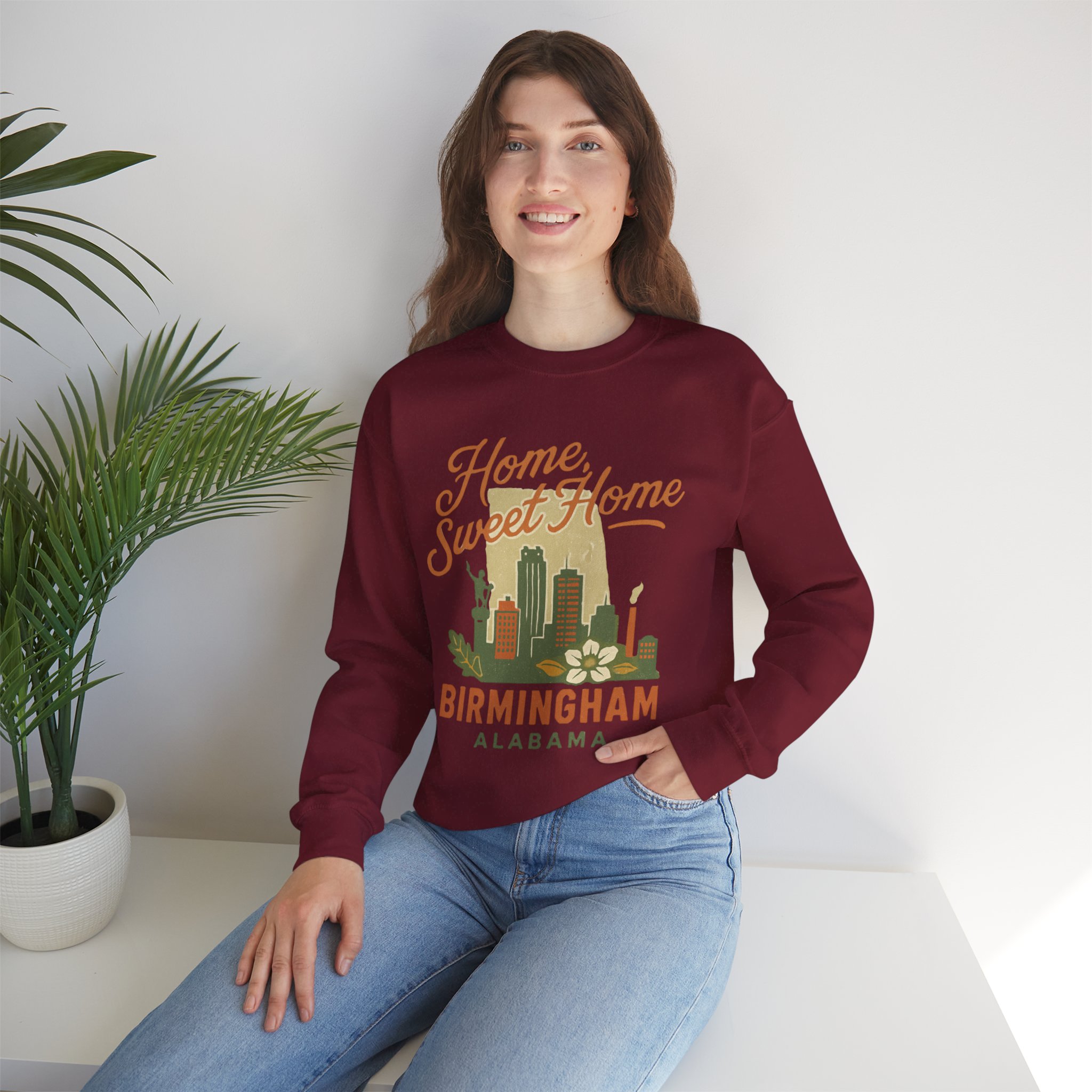 Vintage Home Sweet Home Birmingham Alabama Crewneck Sweatshirt | Retro Southern Style Pullover | Alabama Pride Gift - Image 4