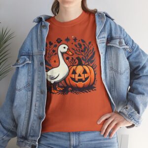 Halloween Duck T-Shirt for Women - Whimsical Fall Tee with Floral Pattern, Fall Fashion, Pumpkin Design, Cute Halloween Shirt, Perfect for Parties, Spooky Season Wear