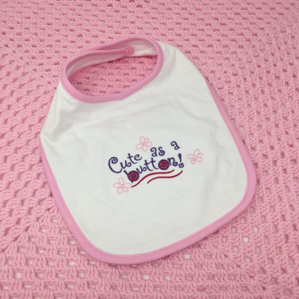 Cute as a Button Embroidered Bib