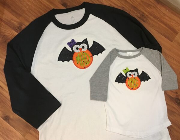 Mommy & Me Matching Halloween Bat Monogram Applique | Mommy Shirt