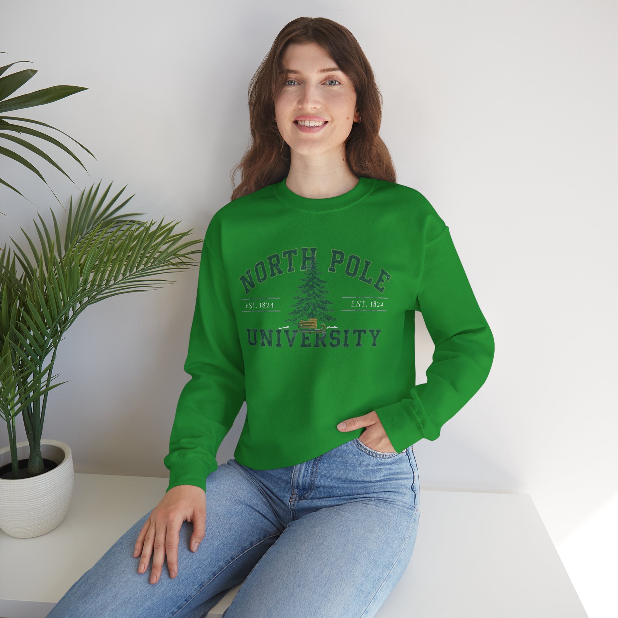 North Pole University Crewneck Sweatshirt — Vintage Holiday Tree Campus Pullover - Image 3