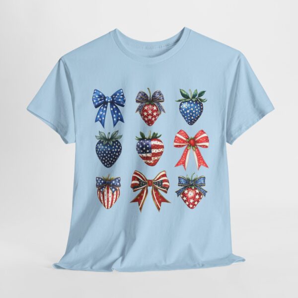 Patriotic Strawberries & Coquette Bows T-Shirt - Image 3